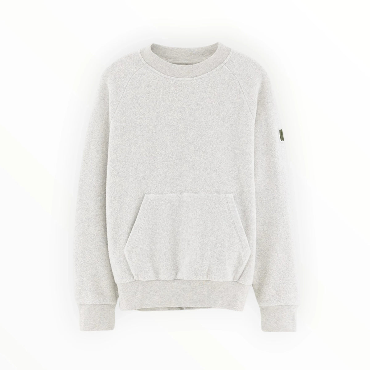 Pierrot Outlet grijze sweater met ronde hals, raglanmouwen en kangoeroezak in een zachte melange stof.