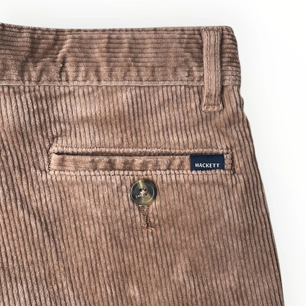 Pierrot Outlet Hackett corduroy broek in bruin ribfluweel met achterzak en knoopsluiting