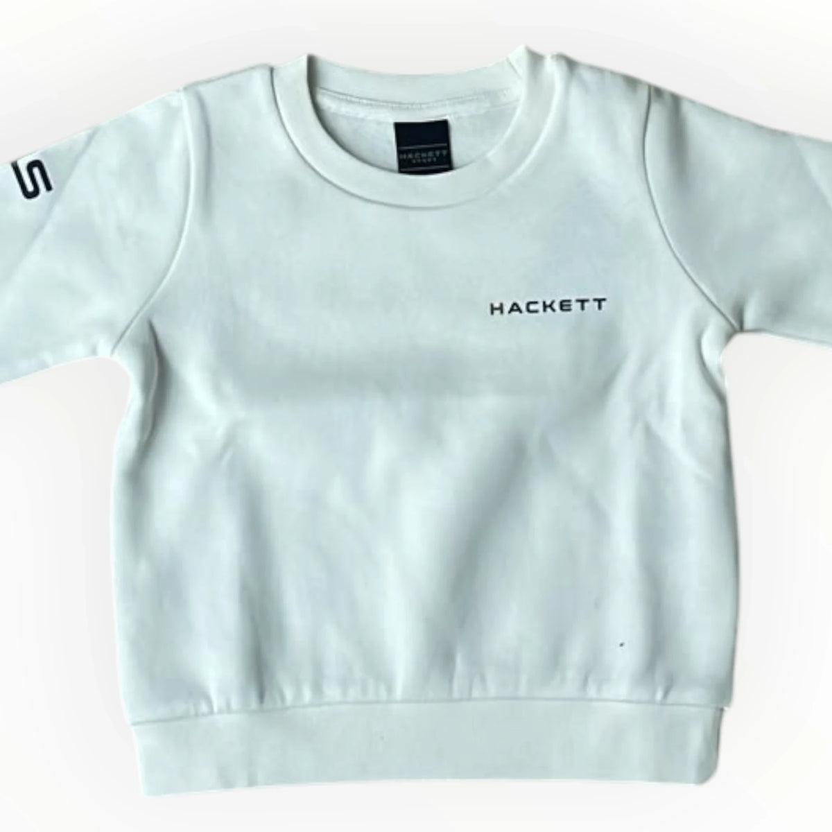 Pierrot Outlet Hackett sweater voor kinderen in lichtblauw met logo op de borst en detail op de mouw