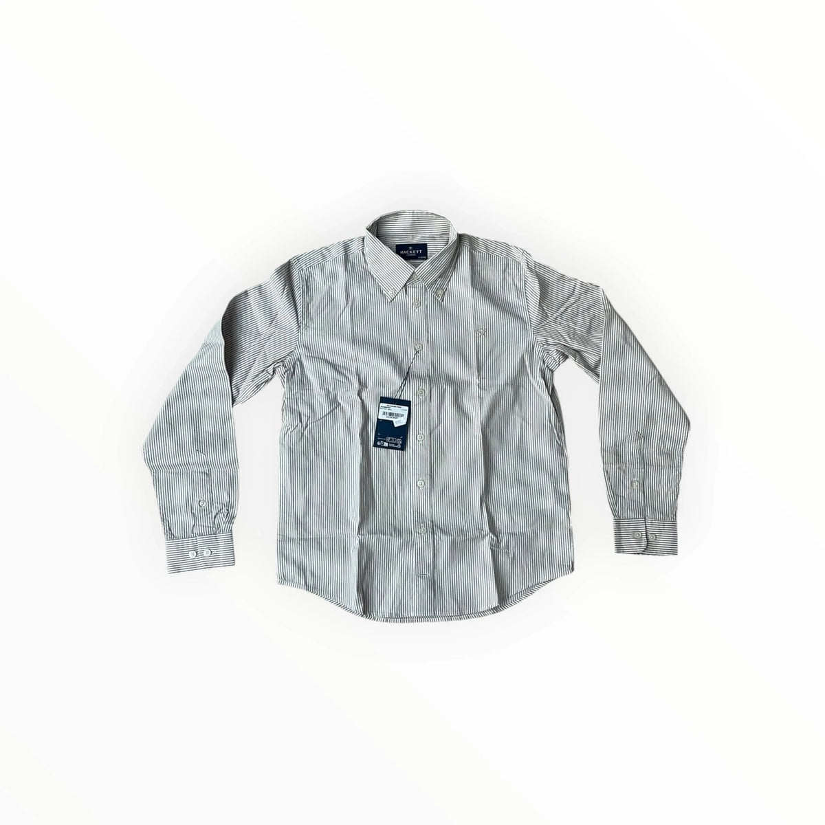 Pierrot Outlet Hackett London jongens overhemd met lange mouwen in wit-grijs gestreept katoen met button-down kraag