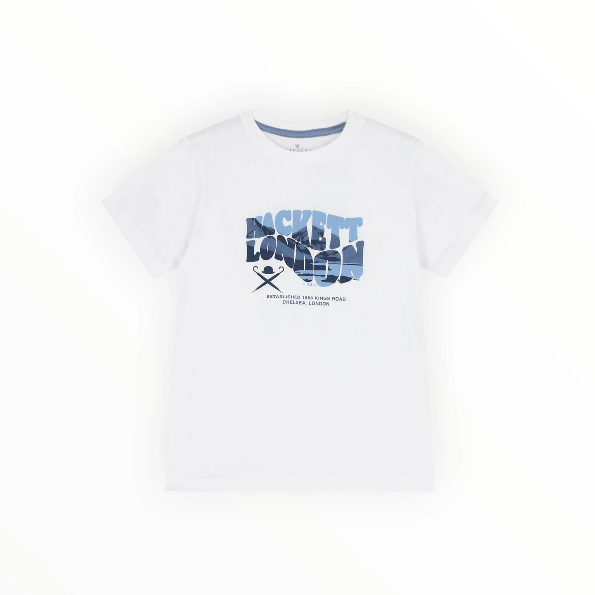 Wit Pierrot Outlet Hackett London T-shirt van zacht katoen met blauwe grafische logoprint en ronde hals.