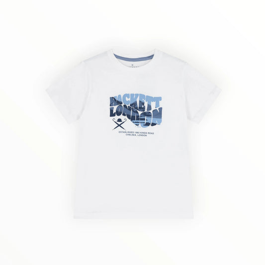 Wit Pierrot Outlet Hackett London T-shirt van zacht katoen met blauwe grafische logoprint en ronde hals.