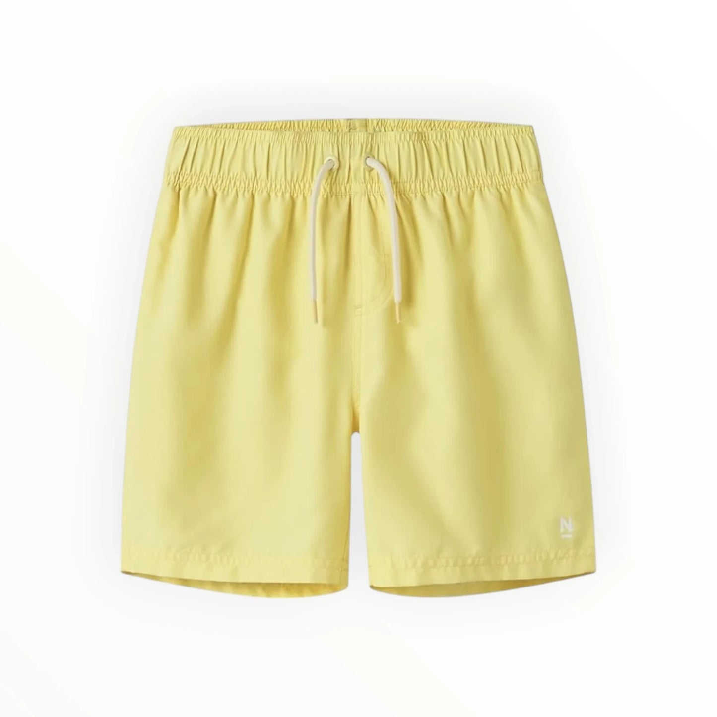 Pierrot Outlet heren zwemshorts in zonnig geel, sneldrogend materiaal, elastische tailleband met trekkoord.