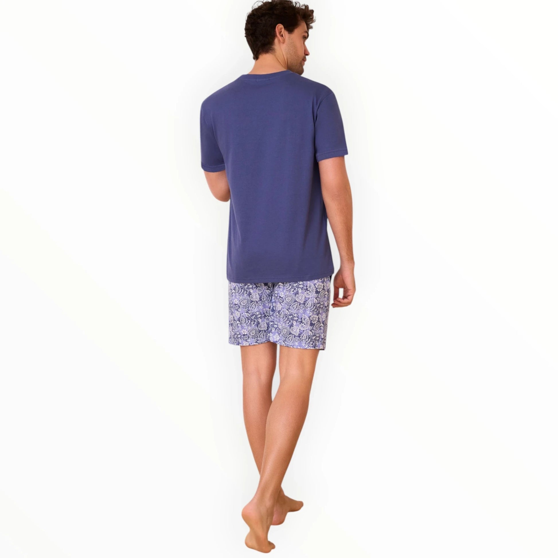 Pierrot Outlet herenset met blauw T-shirt en paisley short van katoen