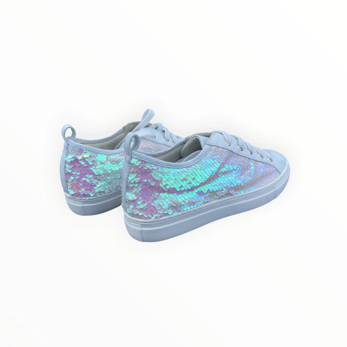 Pierrot Outlet lage sneakers met iriserende pailletten in pastelkleuren en een comfortabele witte zool