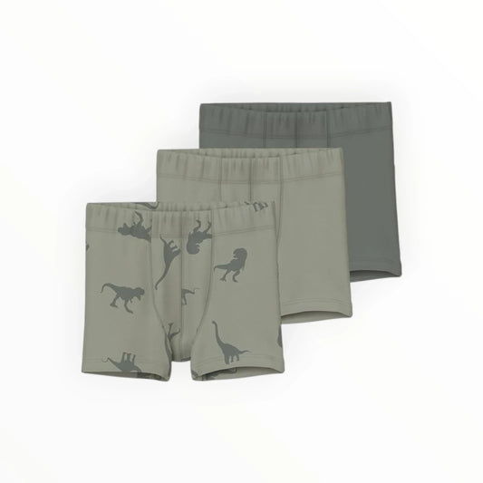 Pierrot Outlet jongens boxershorts met dinosaurusprint in olijfgroen, gemaakt van katoenmix.