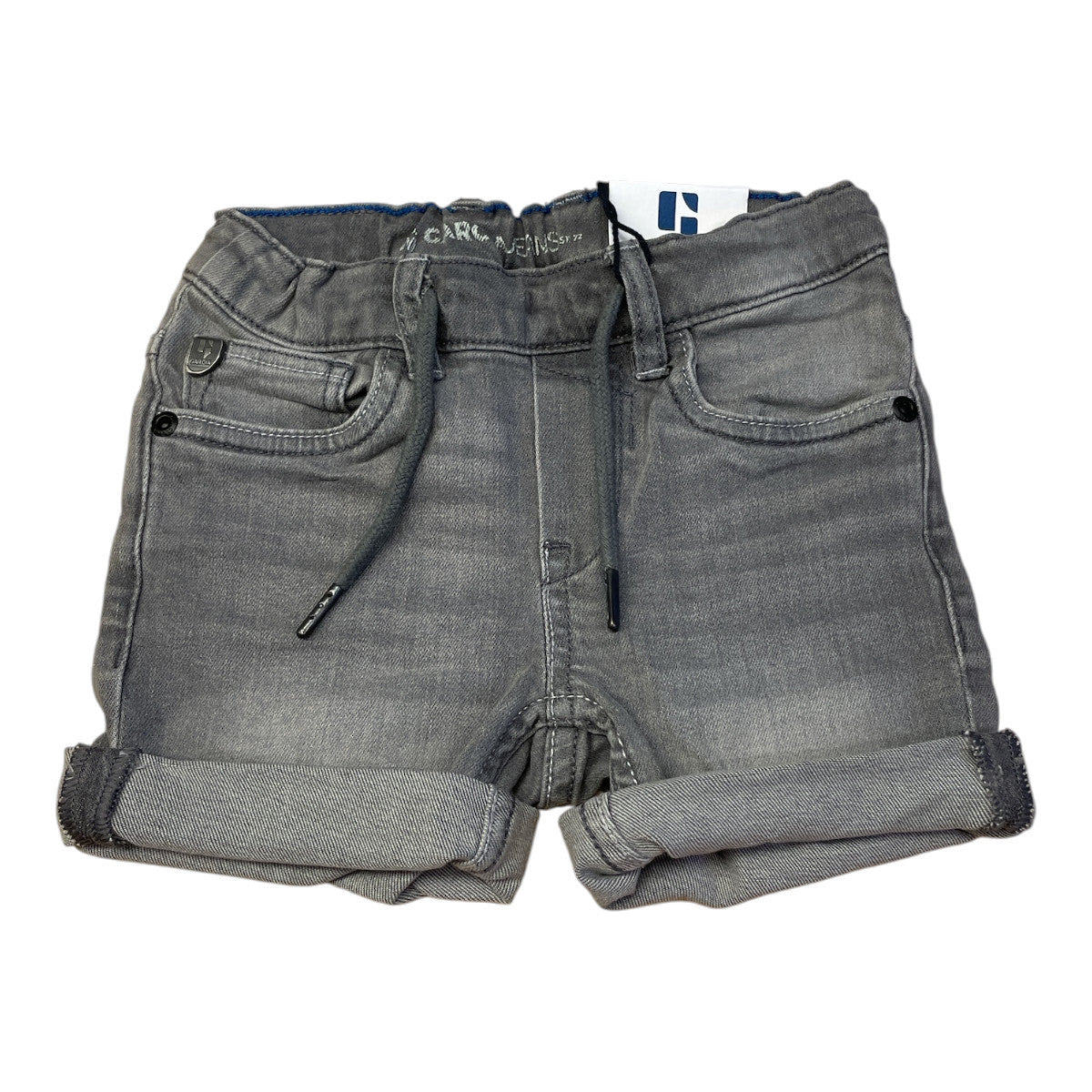 Pierrot Outlet jongens grijze denim shorts met trekkoord en omgeslagen broekspijpen, katoen met stretch.