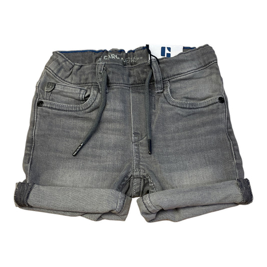 Pierrot Outlet jongens grijze denim shorts met trekkoord en omgeslagen broekspijpen, katoen met stretch.