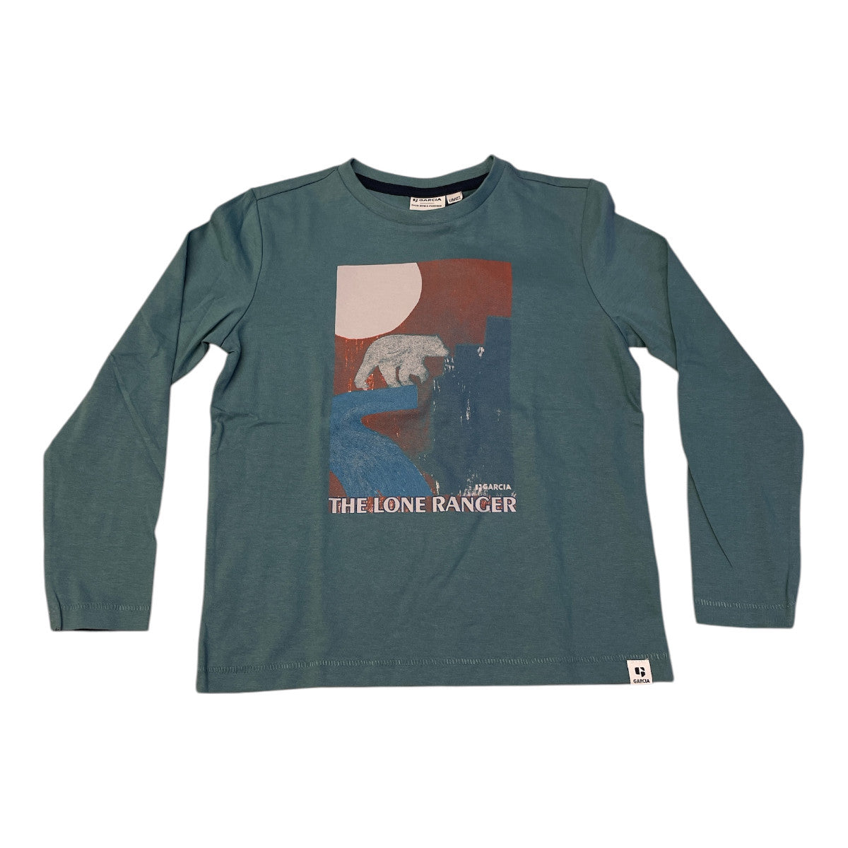Pierrot Outlet jongens longsleeve shirt van katoen met opdruk 'The Lone Ranger' en ijsbeer, groen