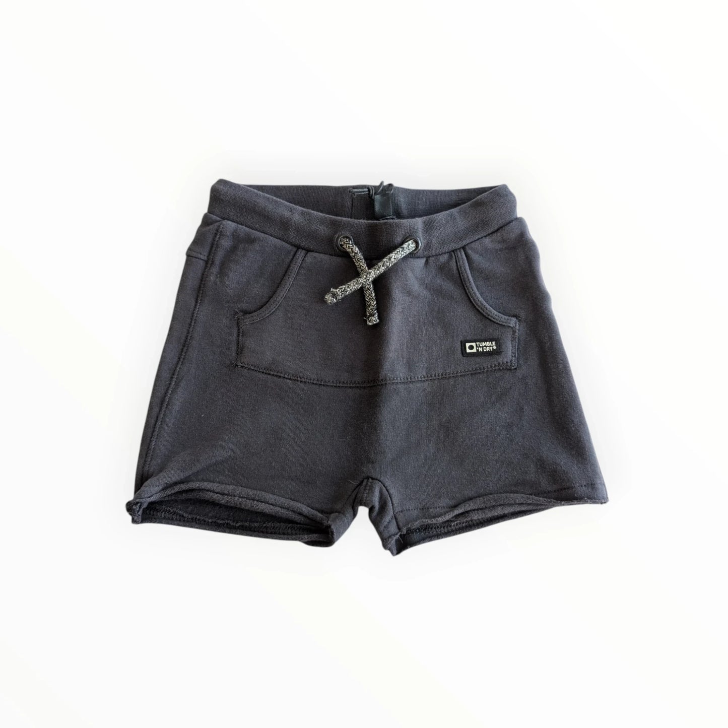 Pierrot Outlet jongens shorts met trekkoord in donkergrijs katoen, met steekzakken en logo.