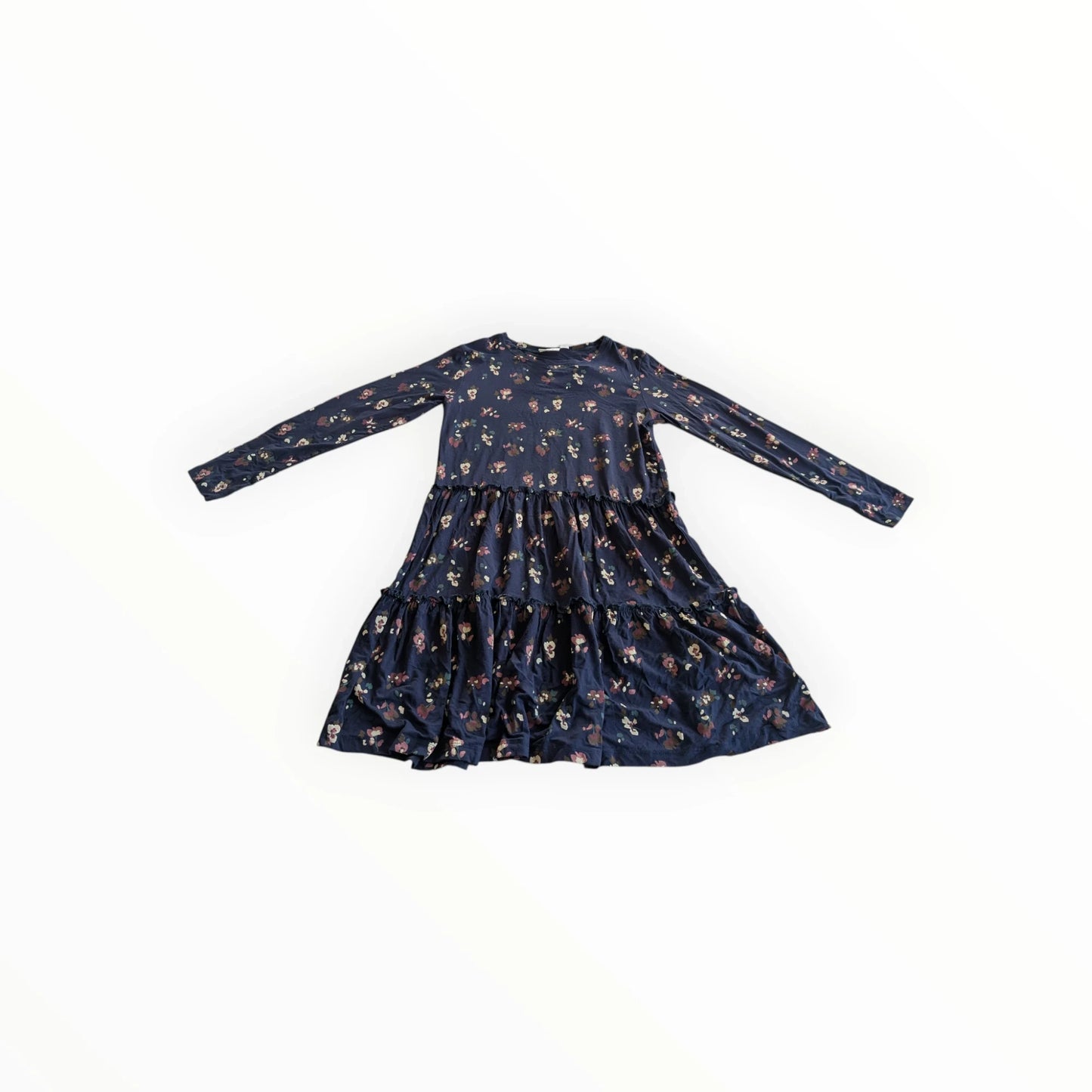 Pierrot Outlet gelaagde jurk met lange mouwen en bloemenprint in donkerblauw met ruches