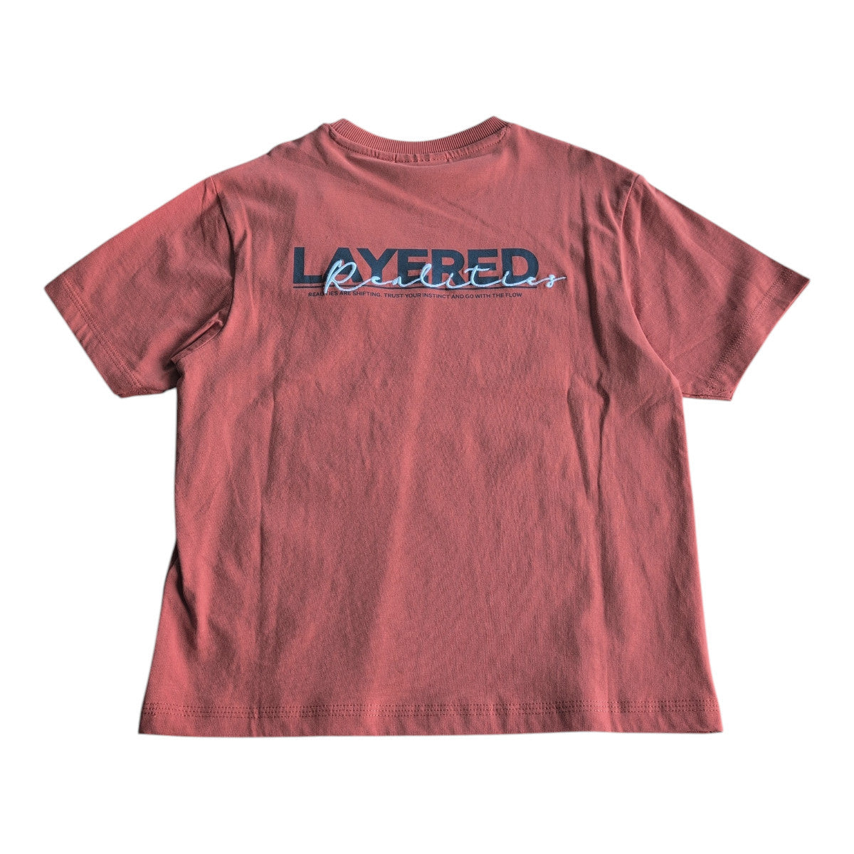 Pierrot Outlet Korte mouw t-shirt in aardse tint met grafische print op de rug en tekst. Gemaakt van katoen.