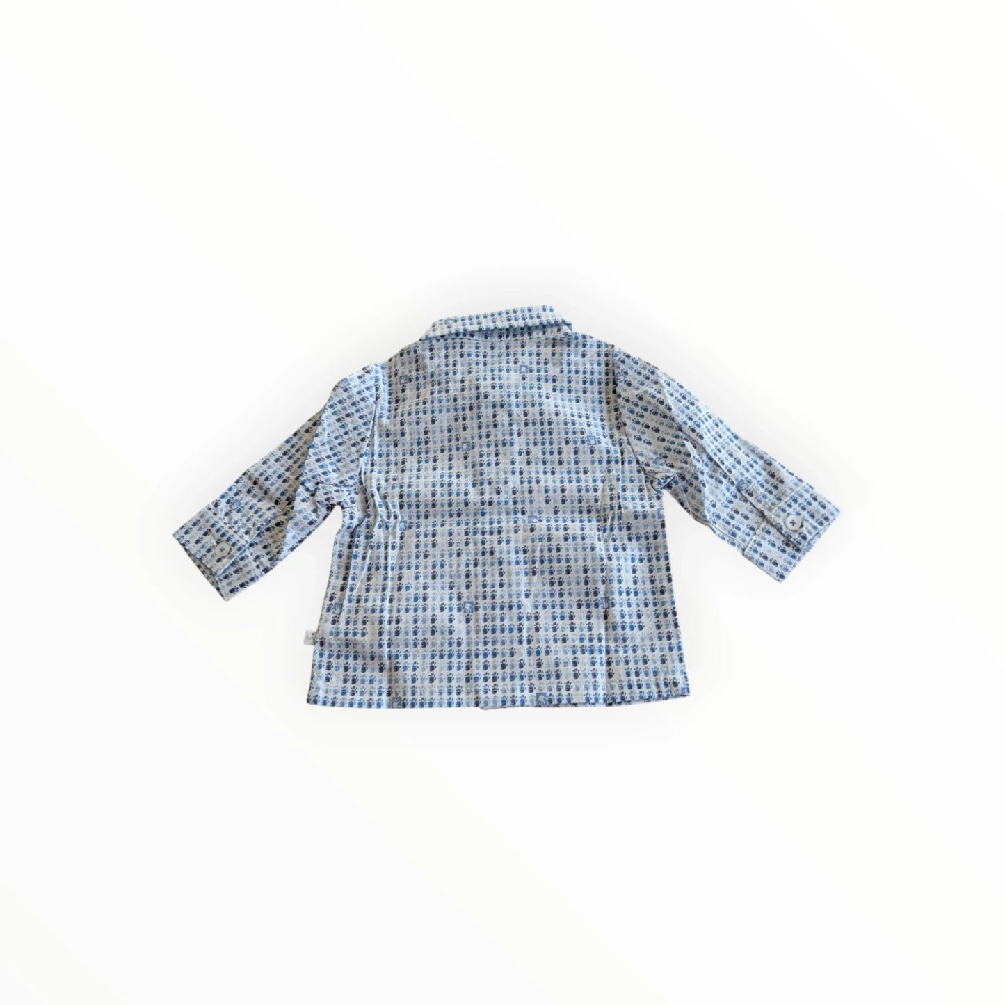 Pierrot Outlet kinder blouse met lange mouwen, blauw met subtiele print, klassieke kraag