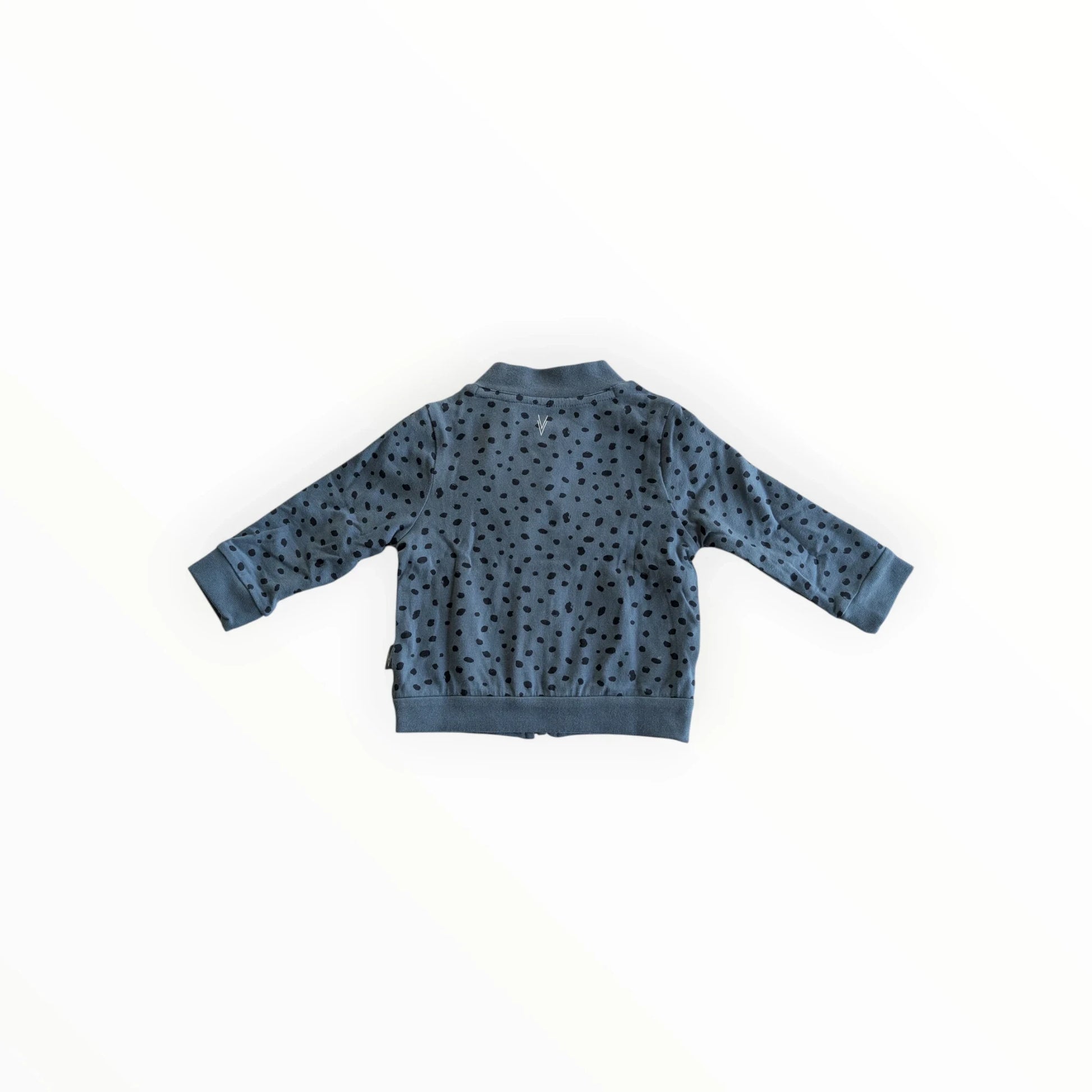 Pierrot Outlet kinder bomberjack met stippen, blauw katoen, opstaande kraag, ritssluiting en elastische boorden.