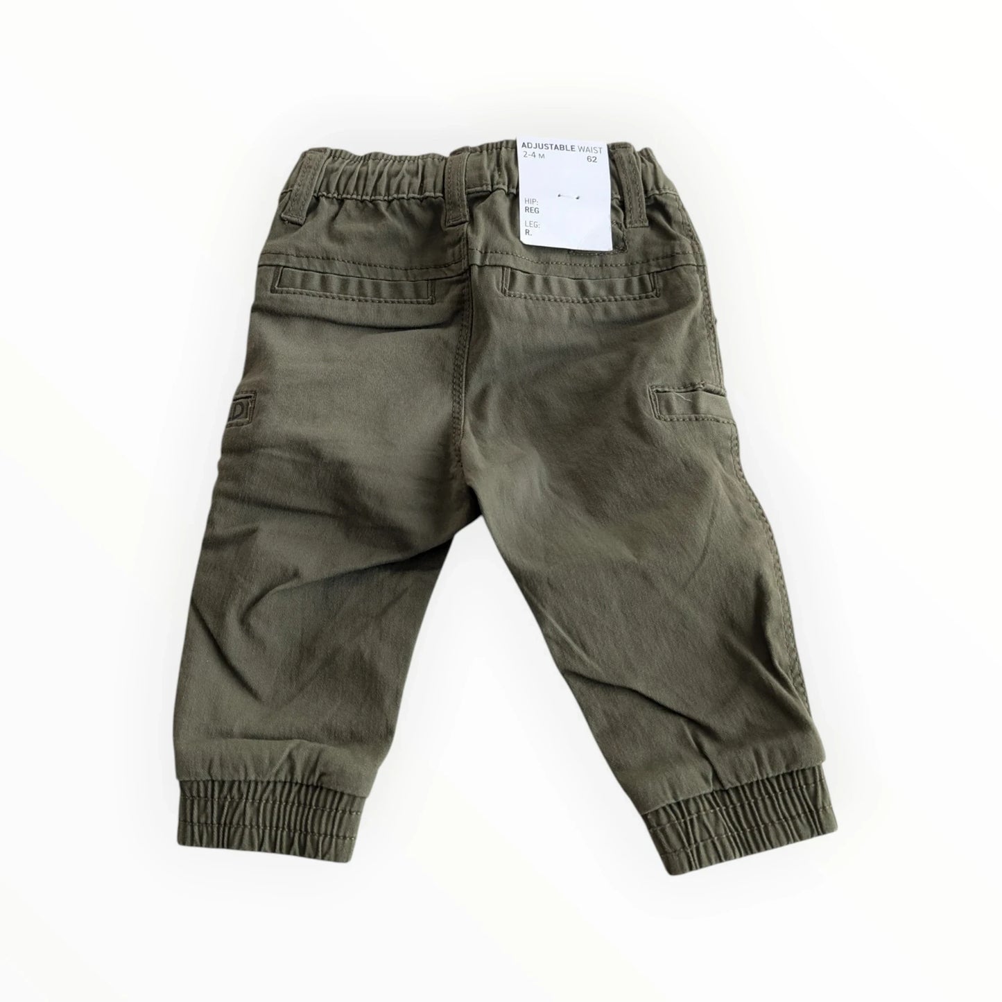 Pierrot Outlet olijfgroene cargo broek voor kinderen, katoenmix, met verstelbare tailleband en elastische boorden.