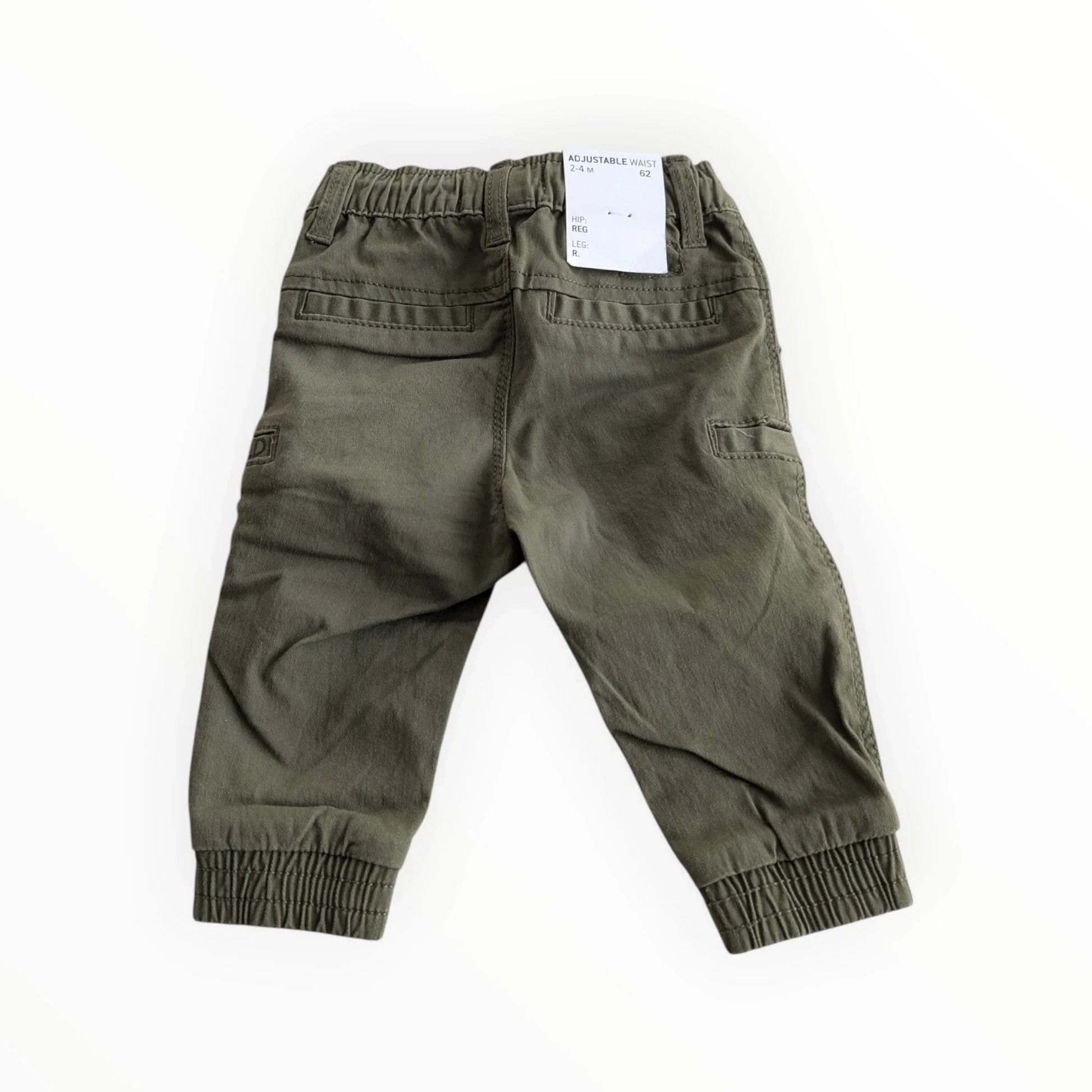 Pierrot Outlet olijfgroene cargo broek voor kinderen, katoenmix, met verstelbare tailleband en elastische boorden.