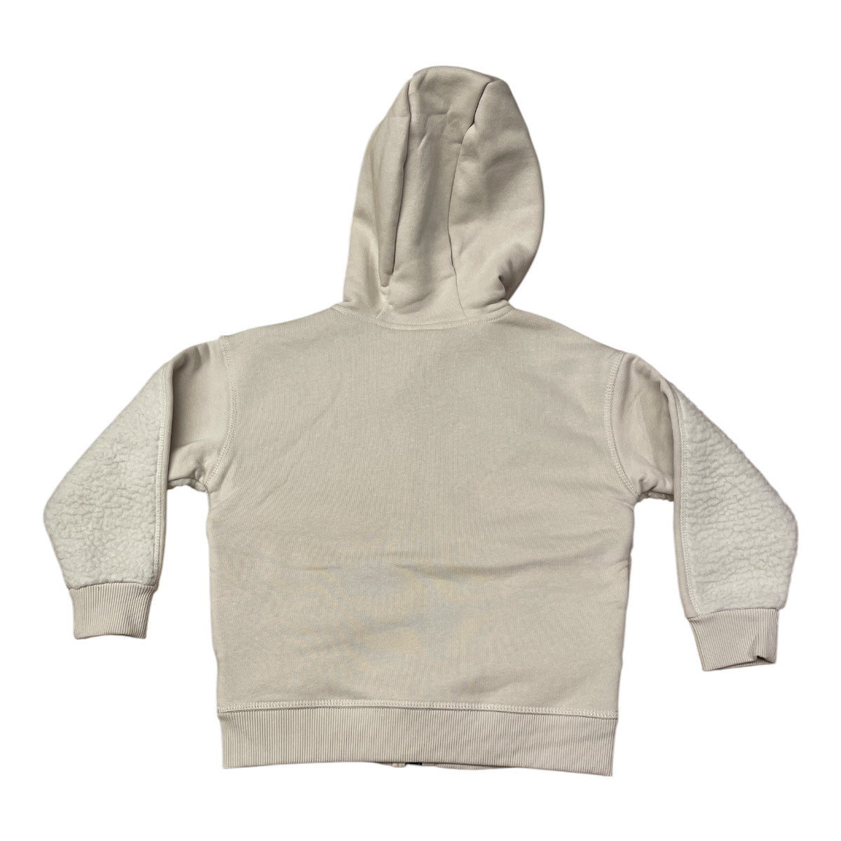 Pierrot Outlet beige teddy hoodie voor kinderen met capuchon en teddy mouwen. Gemaakt van zachte teddy stof en katoen.
