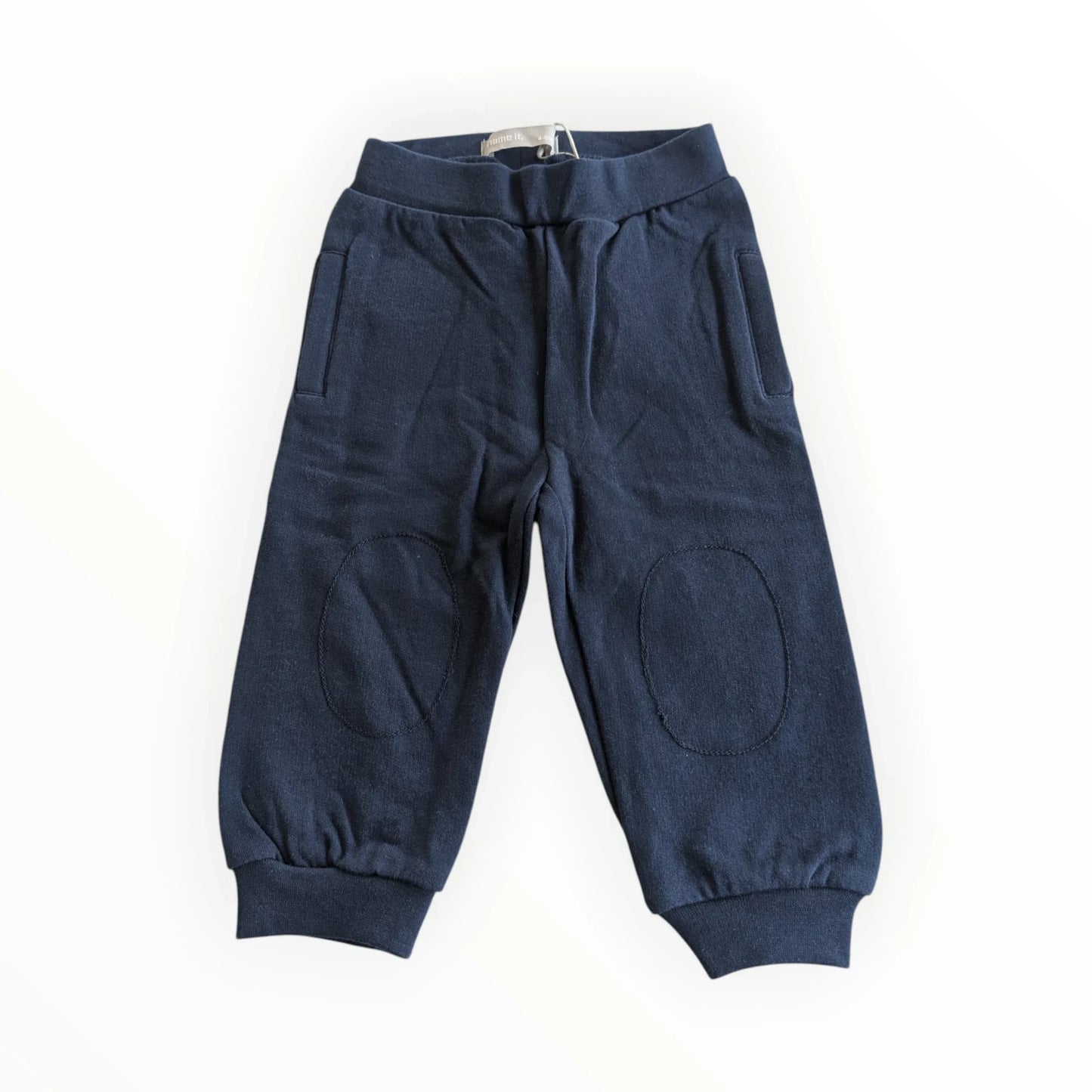 Pierrot Outlet donkerblauwe joggingbroek voor kinderen van katoen met versterkte knieën en manchetten.