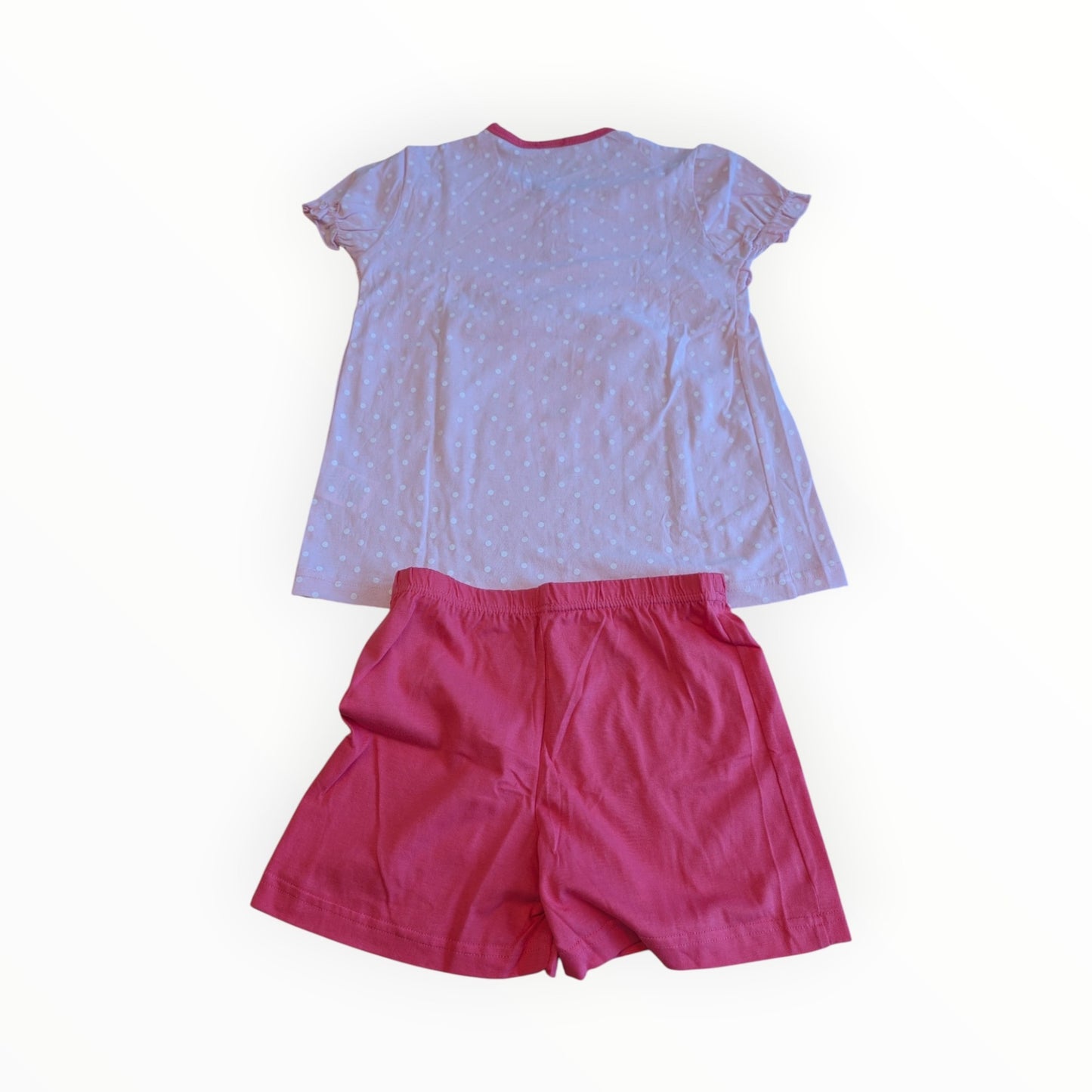 Pierrot Outlet tweedelige pyjamaset voor kinderen met lichtroze shirt met stippen en felroze short met elastische band