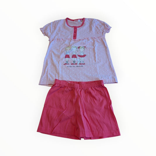Pierrot Outlet tweedelige pyjamaset voor kinderen met lichtroze shirt met stippen en danseresjes en felroze short