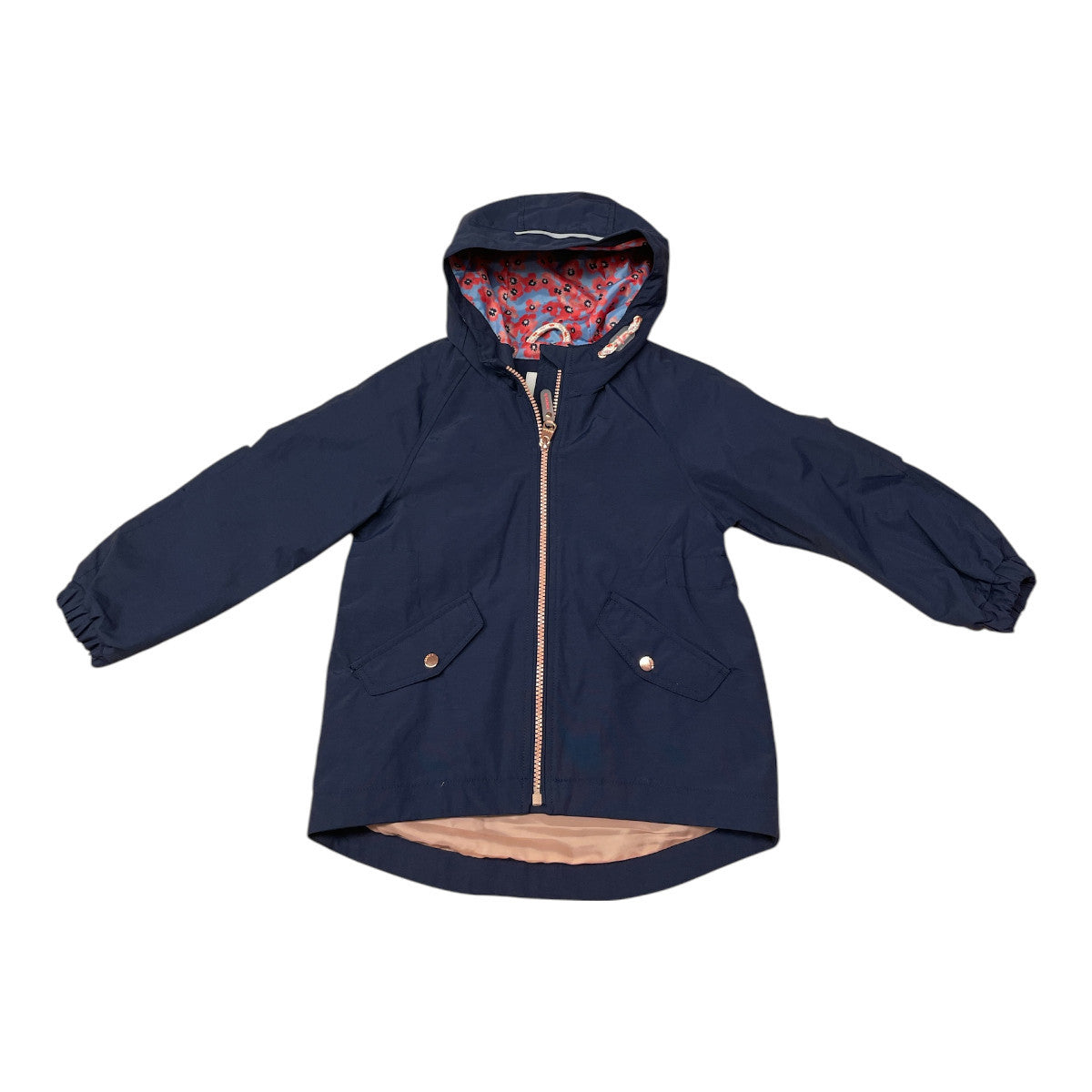 Pierrot Outlet marineblauwe waterdichte kinder regenjas met capuchon en roze rits