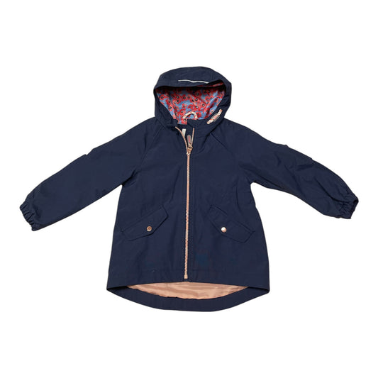 Pierrot Outlet marineblauwe waterdichte kinder regenjas met capuchon en roze rits