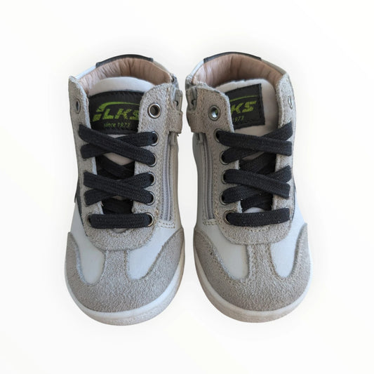 Pierrot Outlet grijze leren en suède kindersneakers met veters, rits en zwarte bliksemschicht