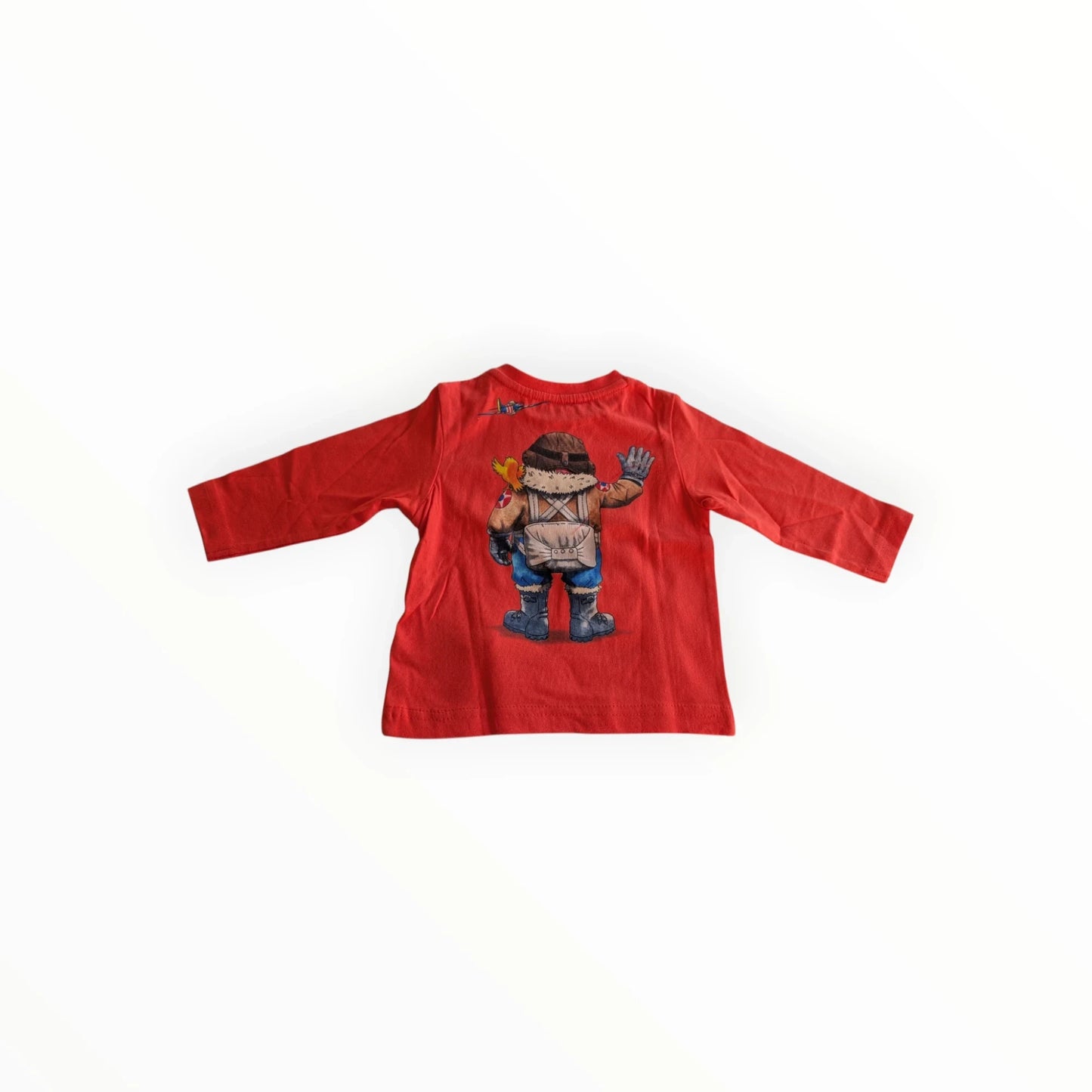 Pierrot Outlet rood katoenen T-shirt met lange mouwen en avonturier print voor kinderen.