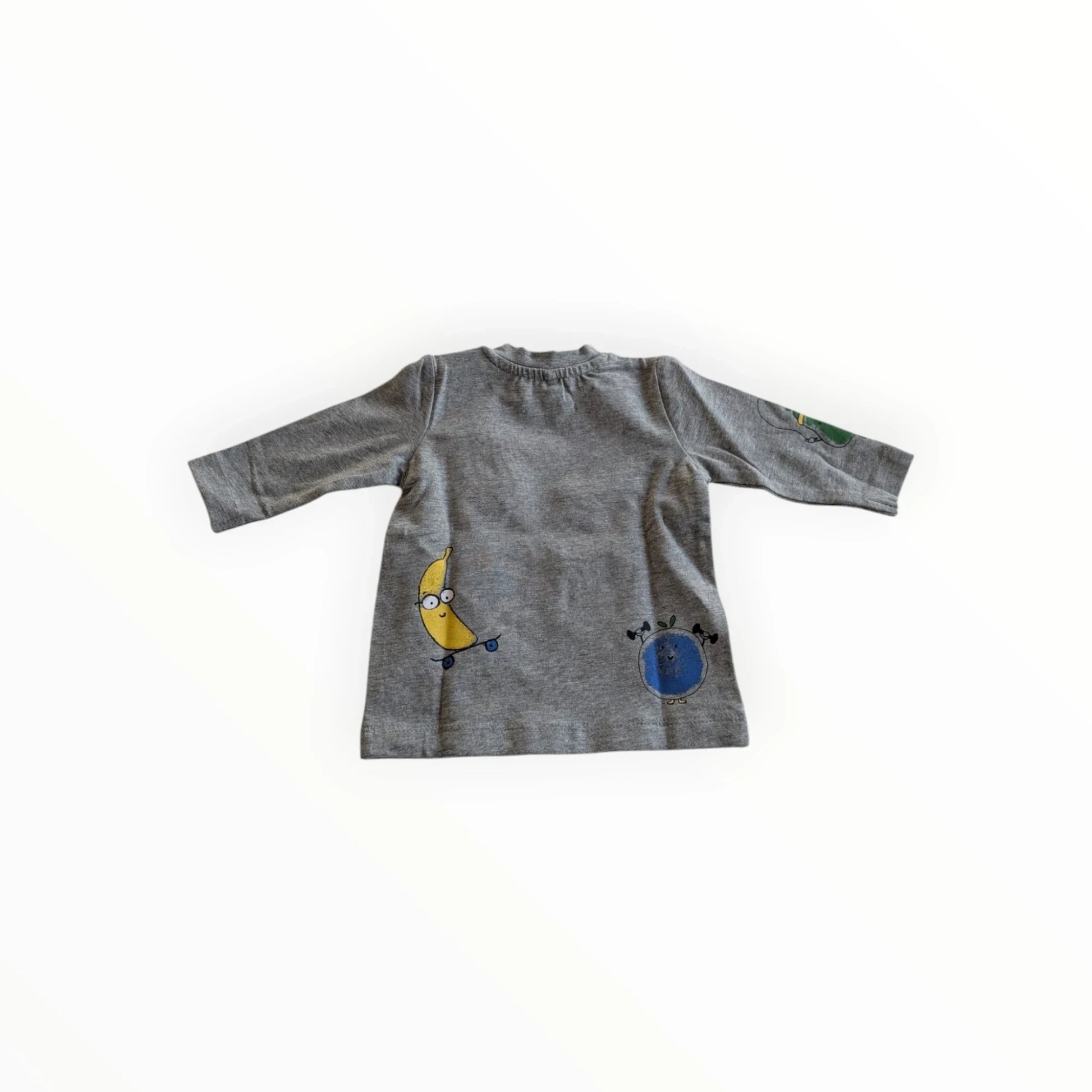 Pierrot Outlet grijs katoenen longsleeve T-shirt met banaan op skateboard print
