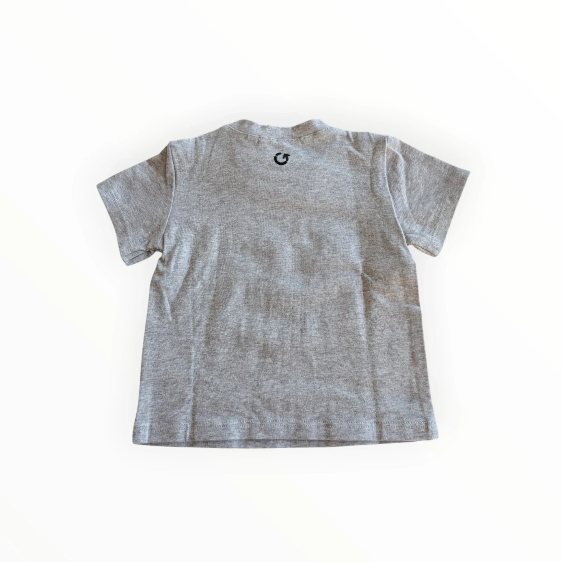 Pierrot Outlet kinder T-shirt van grijs katoen met ronde hals en korte mouwen. Tekstprint op de voorkant.