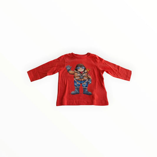Pierrot Outlet rood katoenen T-shirt met lange mouwen en avonturier print voor kinderen