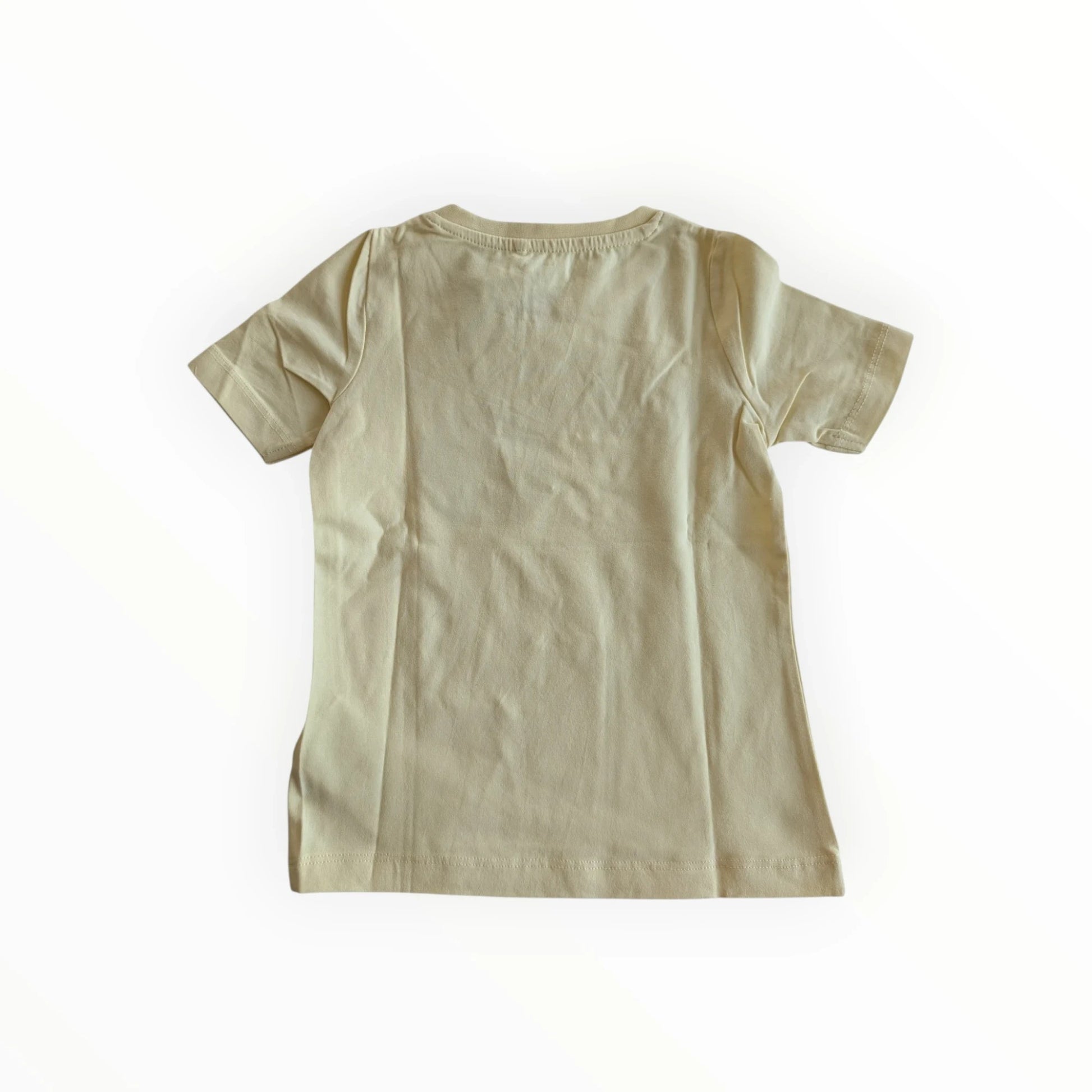 Pierrot Outlet lichtgele katoenen T-shirt met korte mouwen, ronde hals en 'HAPPINESS' print.