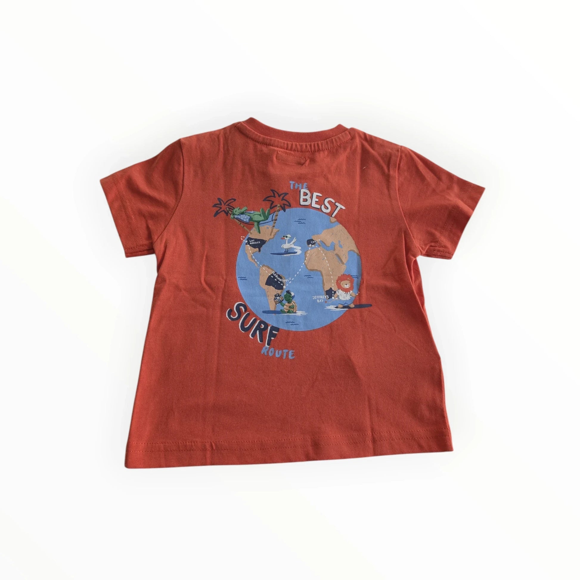 Pierrot Outlet oranje katoenen T-shirt voor kinderen met wereldkaart en surfroute print