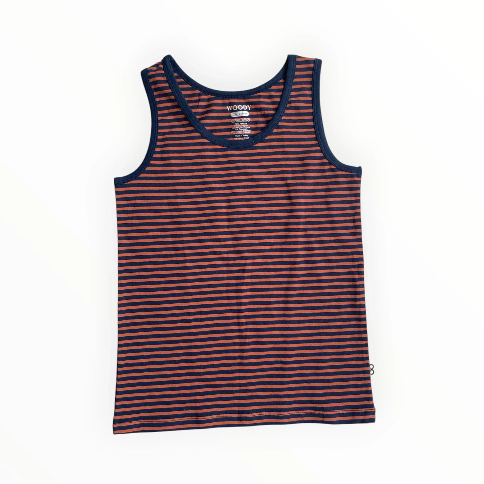 Pierrot Outlet gestreept tanktop voor kinderen, koperbruin en marineblauw, katoen, met marineblauwe bies