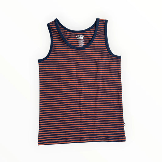 Pierrot Outlet gestreept tanktop voor kinderen, koperbruin en marineblauw, katoen, met marineblauwe bies
