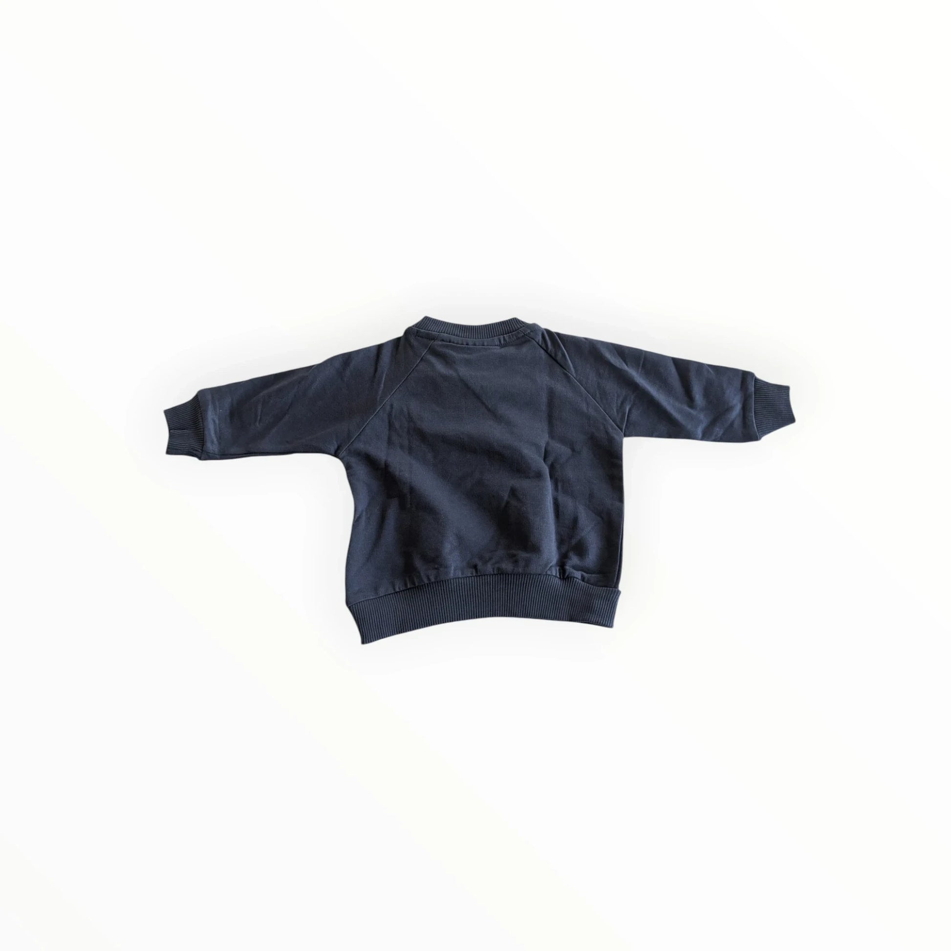 Pierrot Outlet donkerblauwe katoenen sweater voor kinderen met luipaardprint en zonnebril op de borst.