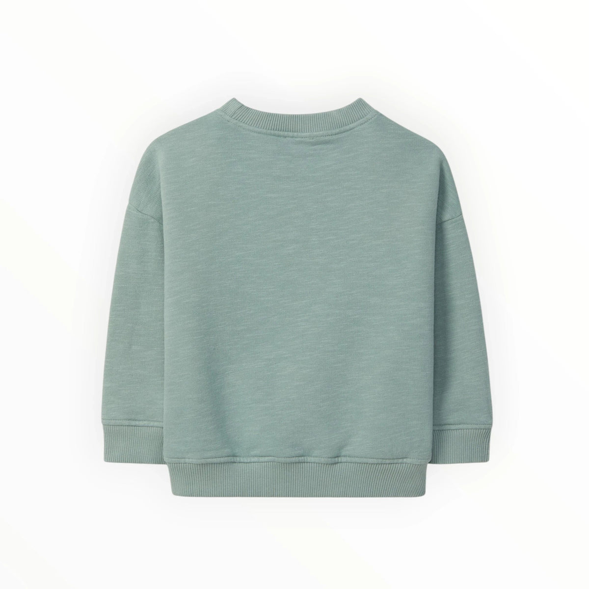 Pierrot Outlet Laranjinha sweater in saliegroen met ronde hals en elastische boorden, achterkant zichtbaar