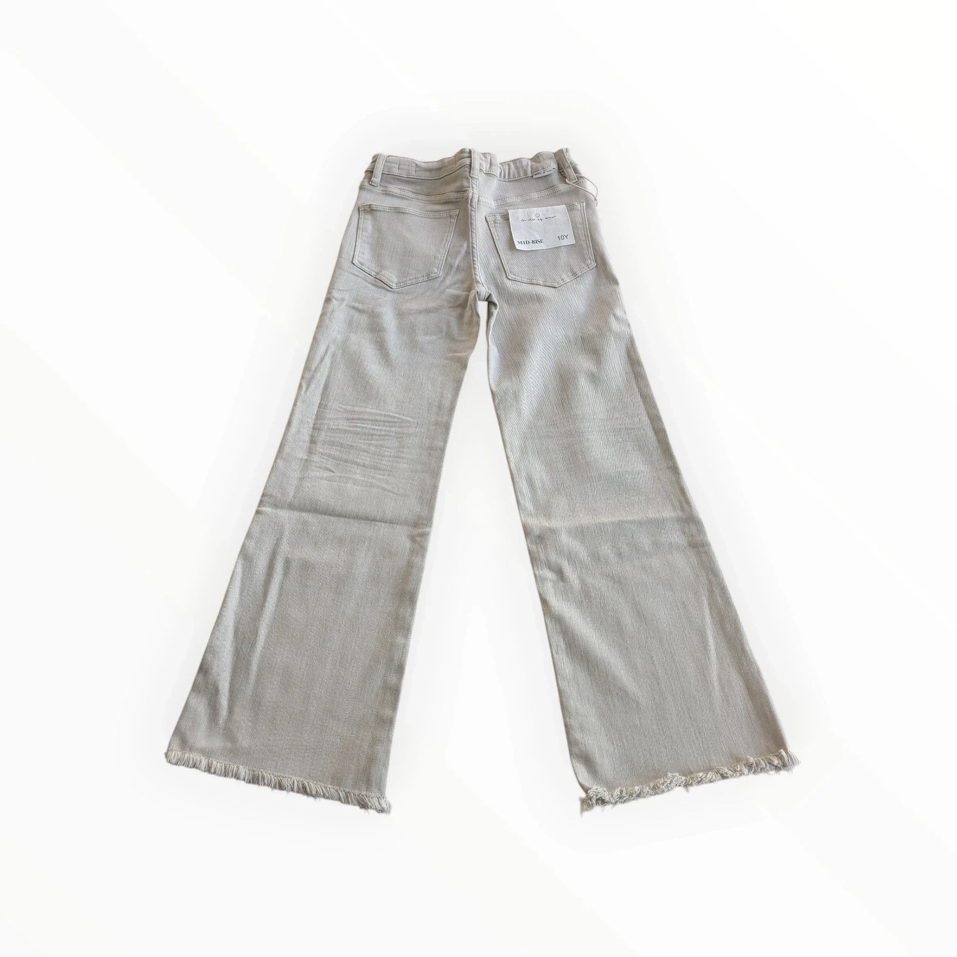 Pierrot Outlet lichtgrijze wijde jeans van denim met rafelranden en elastische tailleband.