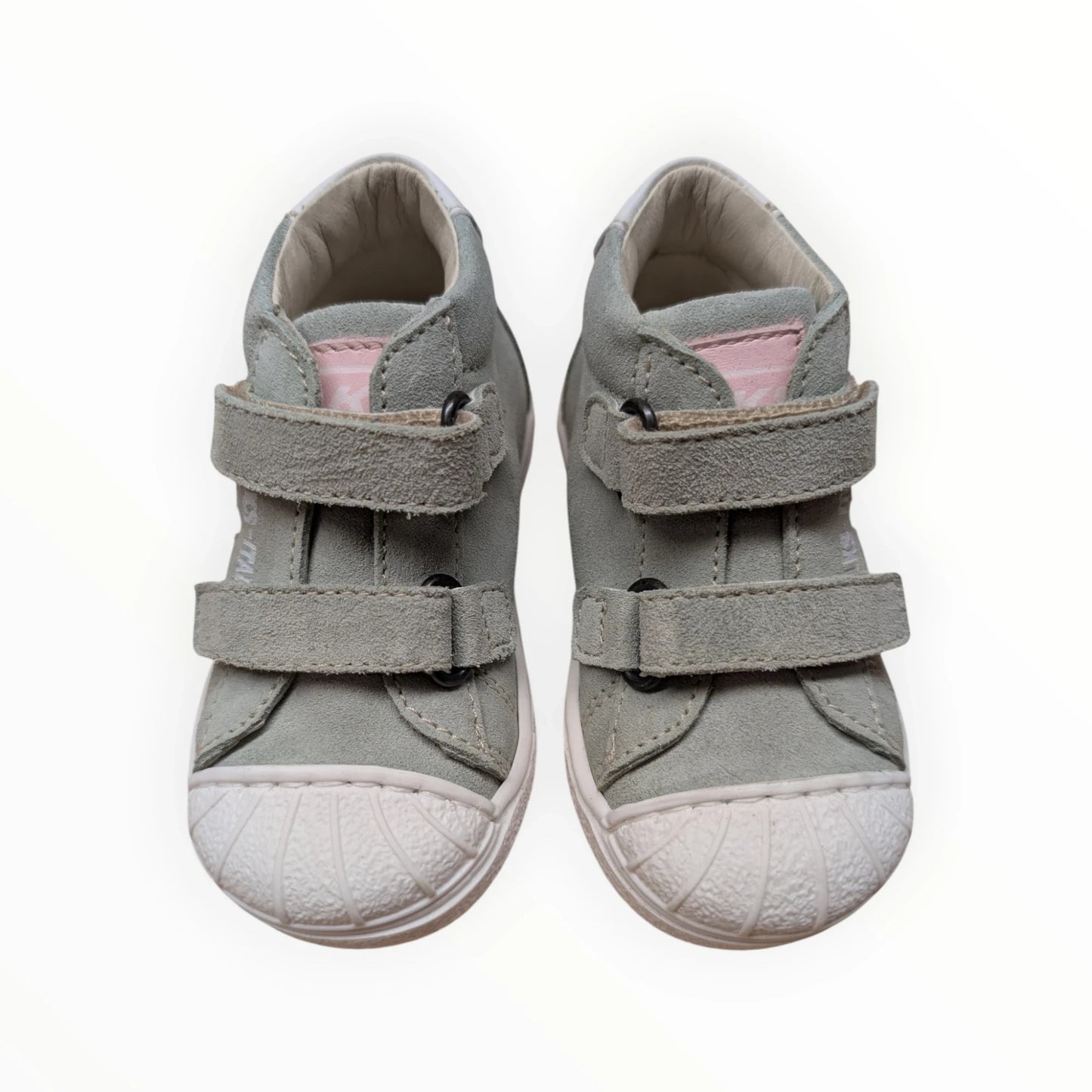 Pierrot Outlet babyschoenen lichtgroen suède-look met roze accenten en klittenbandsluiting