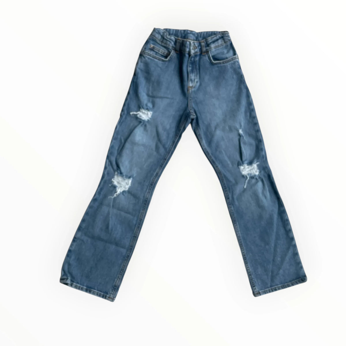 Pierrot Outlet LIU JO blauwe denim jeans met hoge taille en distressed knie details voor een casual look.