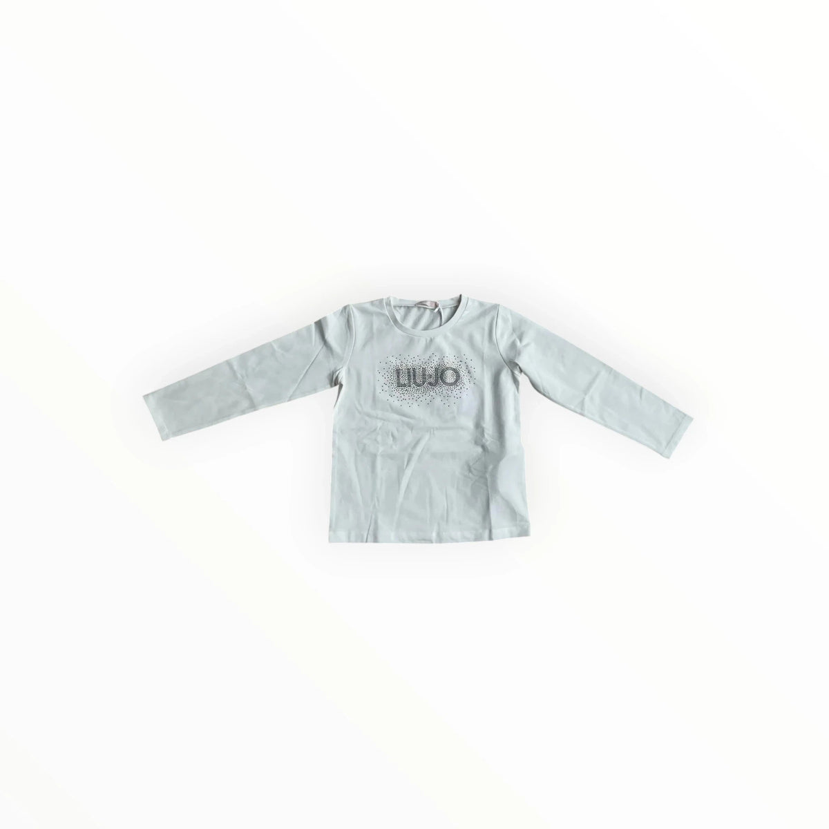 Lichtblauw Pierrot Outlet Liu Jo shirt met lange mouwen en glinsterend logo van steentjes op de voorzijde
