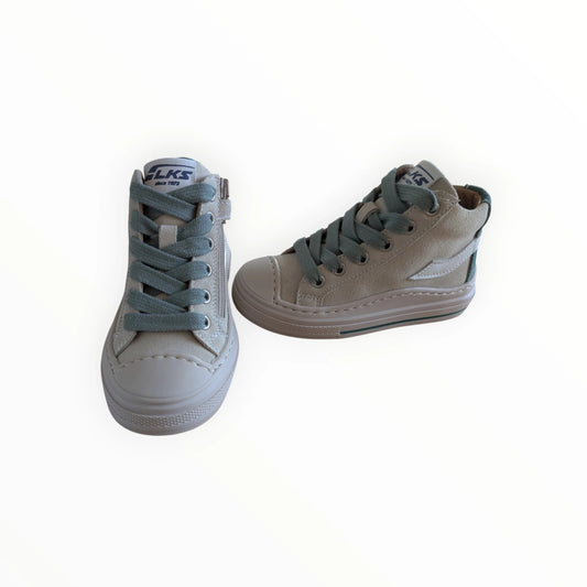 Pierrot Outlet LKS kinder hoge sneakers beige suède en textiel met veters en rits