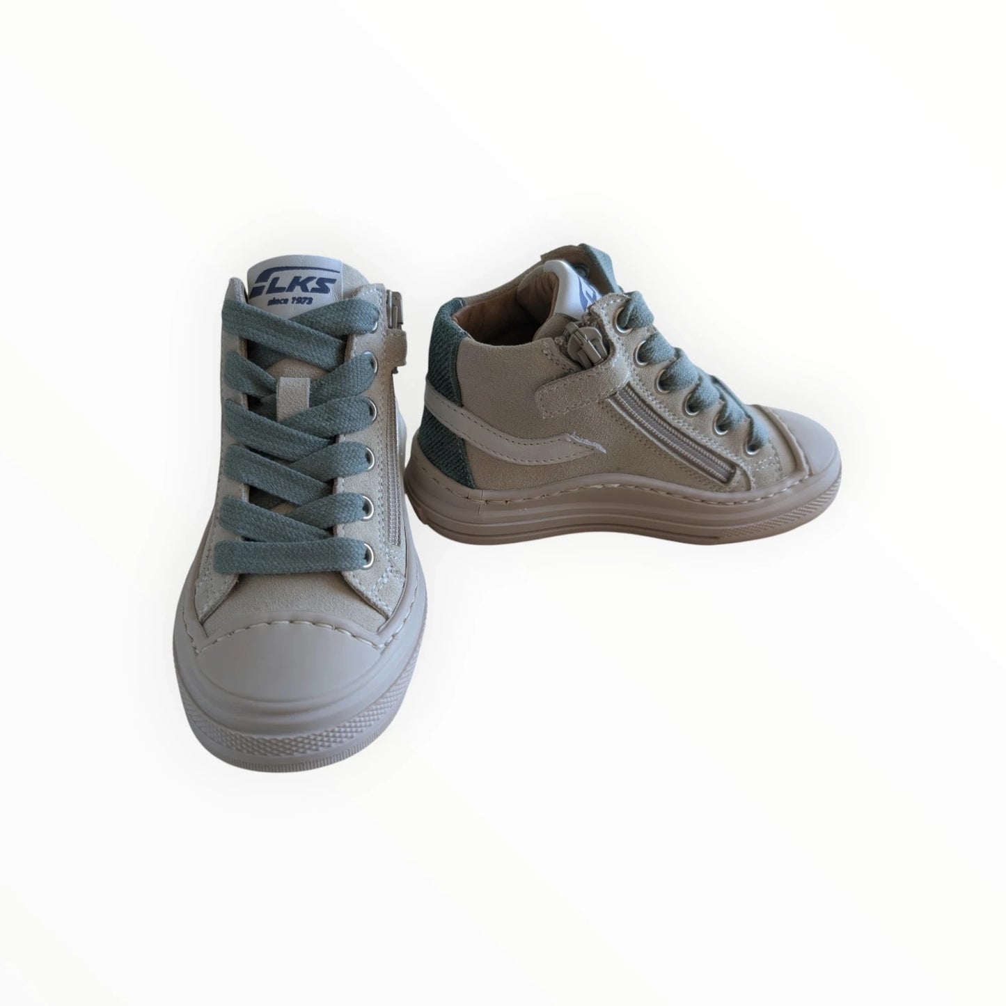 Pierrot Outlet LKS beige suède en textiel hoge sneakers voor kinderen met veters en rits