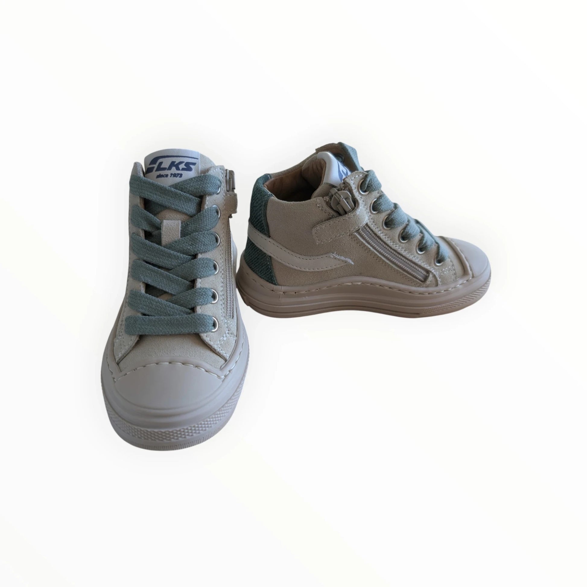 Pierrot Outlet LKS beige suède en textiel hoge sneakers voor kinderen met veters en rits