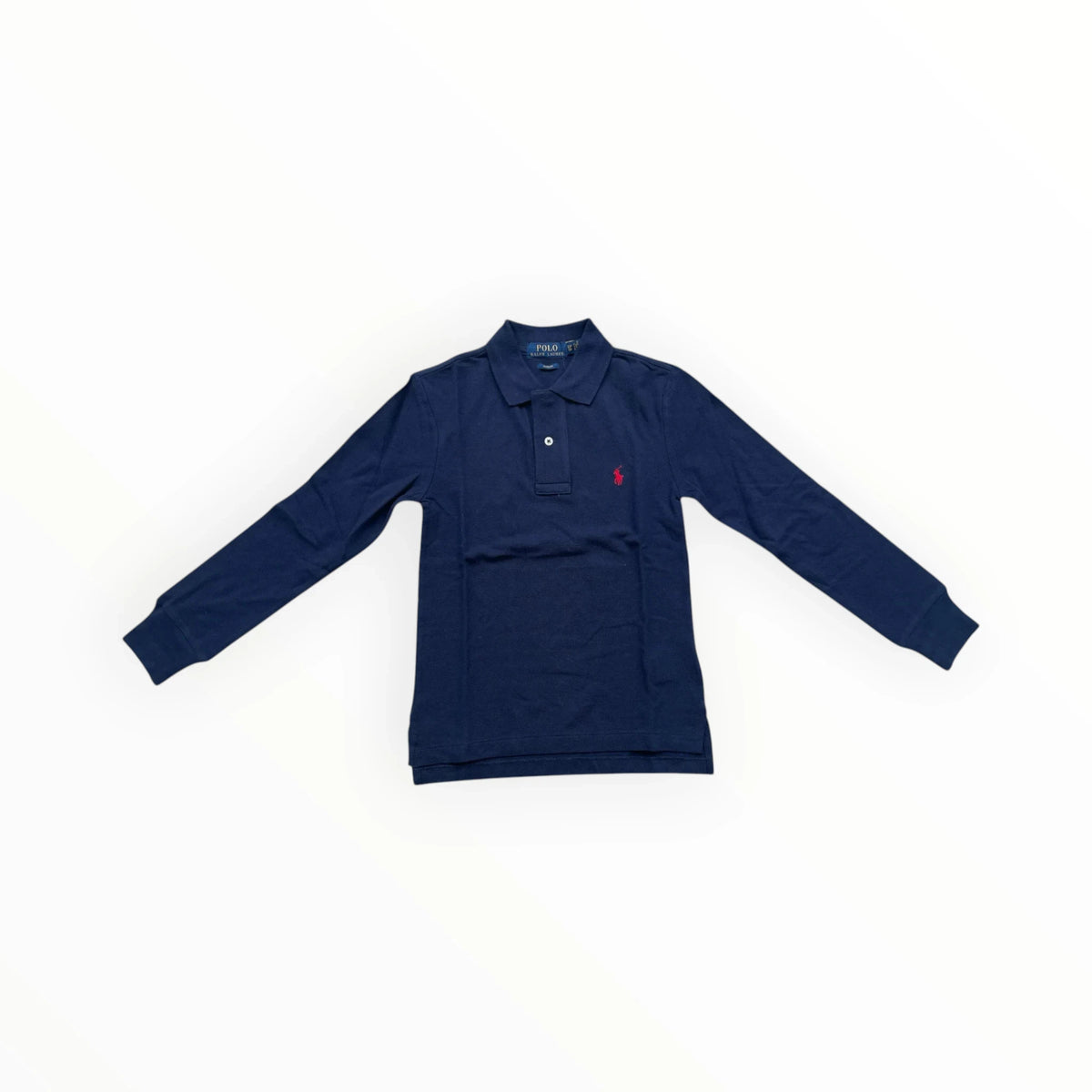 Marineblauwe Polo Ralph Lauren polo met lange mouwen en rood geborduurd logo van Pierrot Outlet