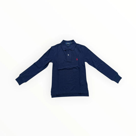 Marineblauwe Polo Ralph Lauren polo met lange mouwen en rood geborduurd logo van Pierrot Outlet