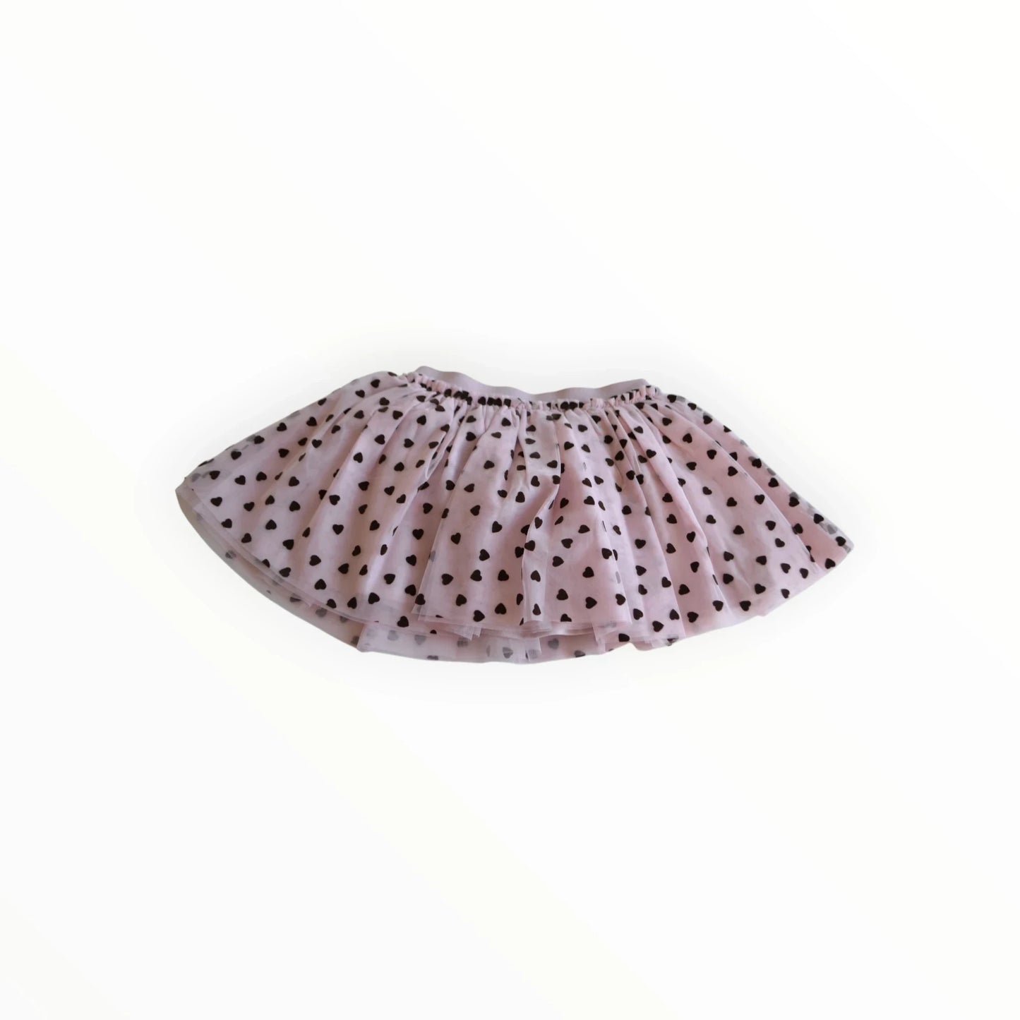 Pierrot Outlet meisjes tule rok in lichtroze met zwarte hartjesprint, elastische tailleband, perfect voor feestjes.