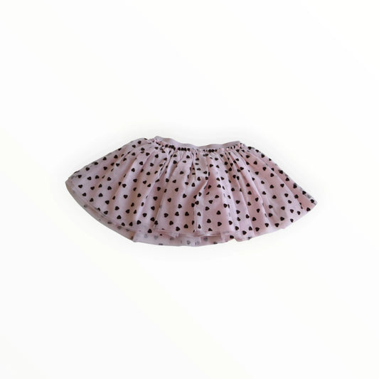 Pierrot Outlet meisjes tule rok in lichtroze met zwarte hartjesprint, elastische tailleband, perfect voor feestjes.