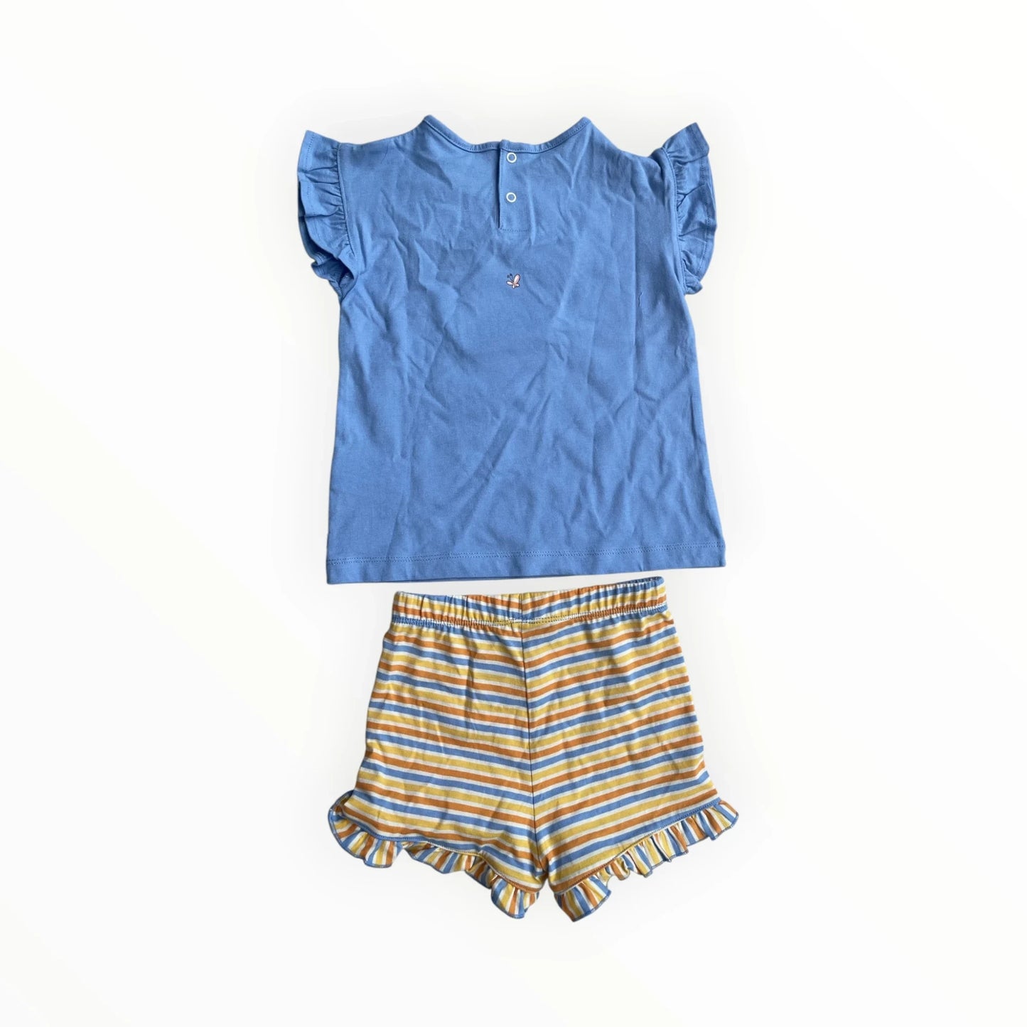 Pierrot Outlet meisjes pyjamaset met korte mouwen en gestreepte shorts, blauw T-shirt met jungleprint, katoen
