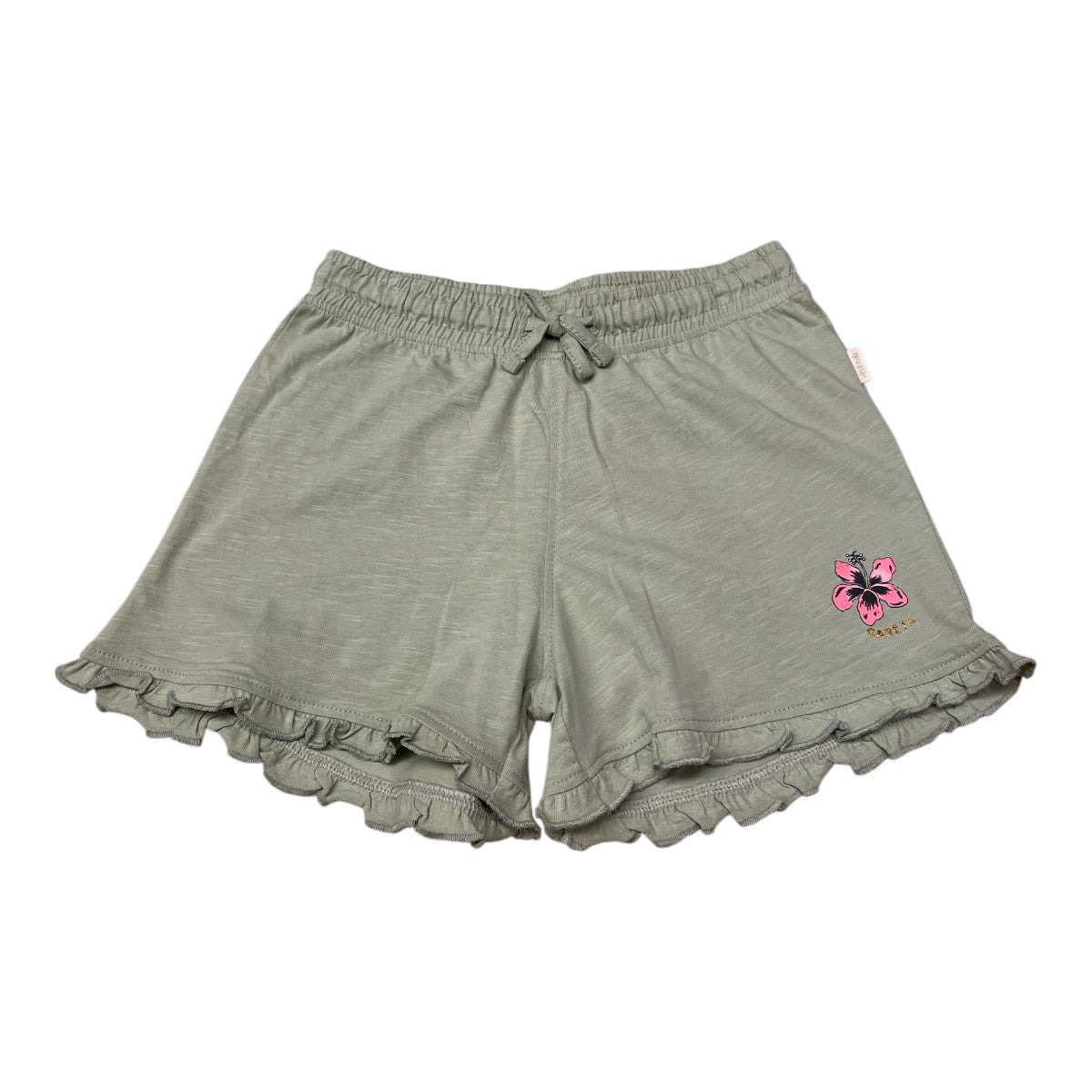 Pierrot Outlet meisjes shorts van zacht katoen met ruches en bloemenprint, groen